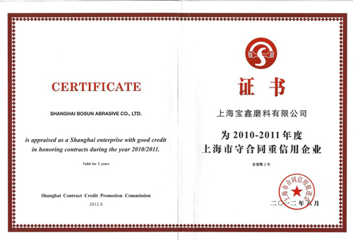 Certifications of Shanghai Enterprise with good credit in honoring contracts
